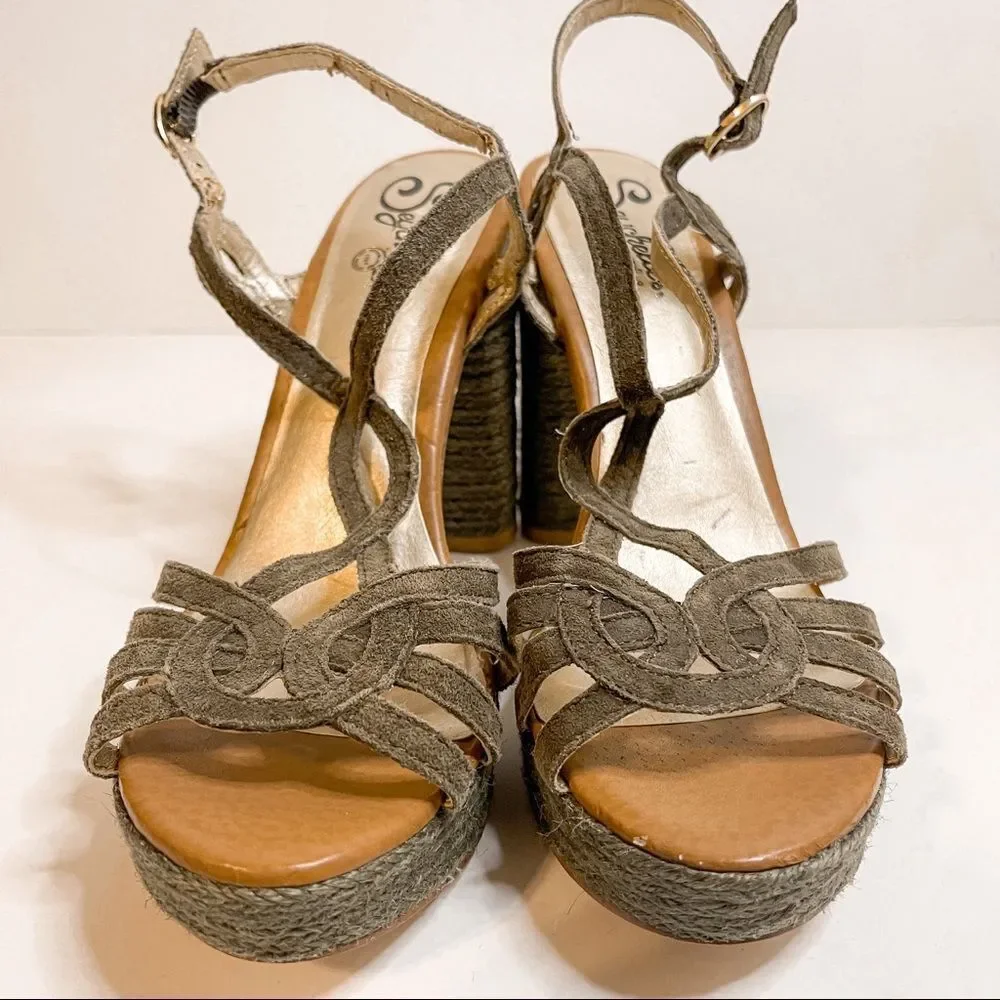 Seychelles Olive Green Strappy Platform Espadrille‎ Sandals Size 9.5